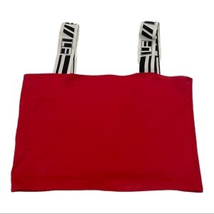 LF Red Crop Top with Black & White Branded Straps